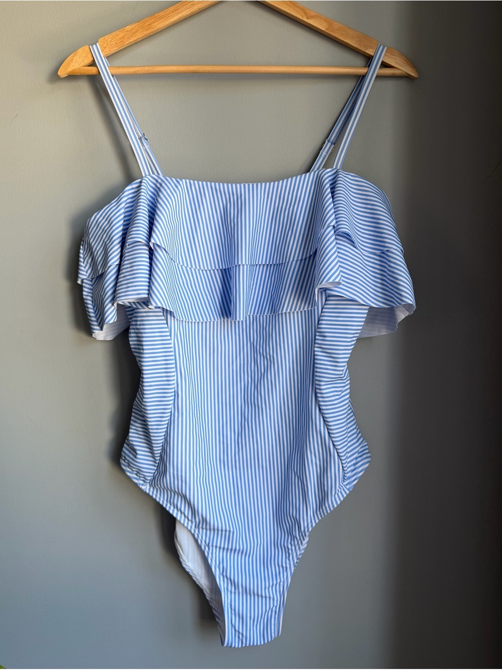 Striped Blue & White Ruffle One-Piece Swimsuit